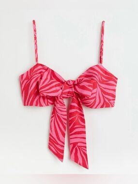 H&M Pink Zebra Tie-Front Crop Top